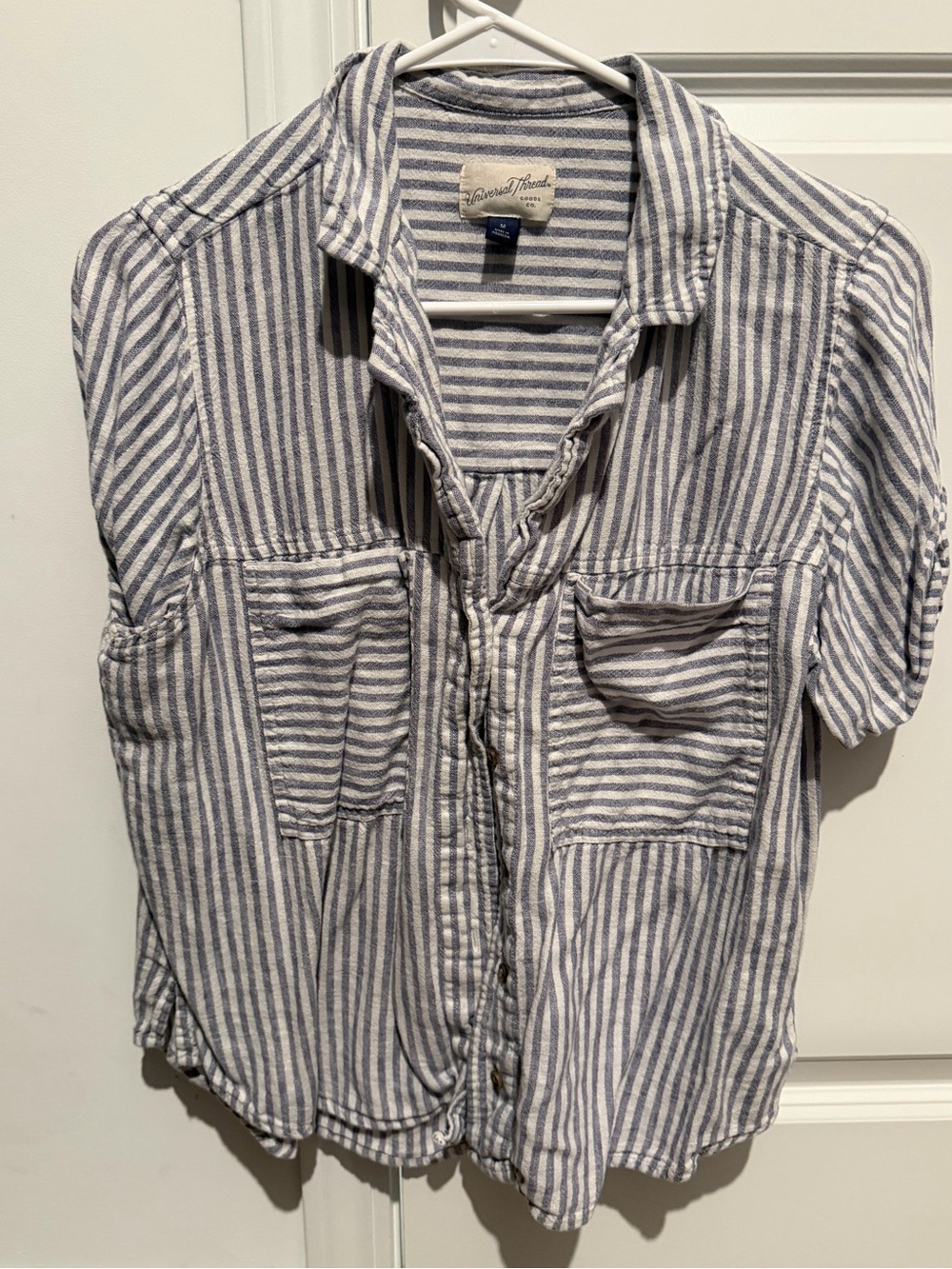 Universal Thread White and Blue Vertical Stripe Button-Down Shirt